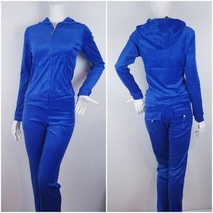 Blue velour hoodie and pant set